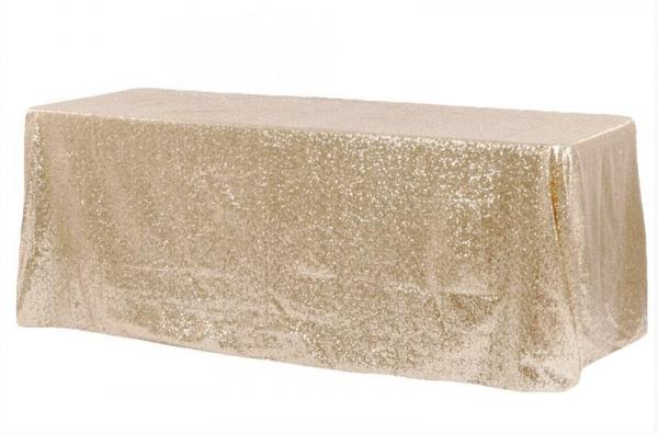 90x132" Rectangular Sequin Table linen - Champagne at Cody Party Store & Rentals