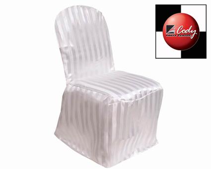 Chair Cover Banquet Striped White - Polyester at Cody Party Store & Rentals