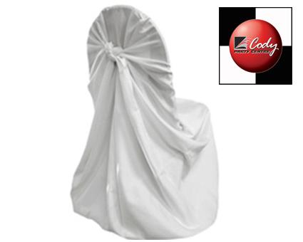 Chair Cover Universal White - Lamour Satin at Cody Party Store & Rentals