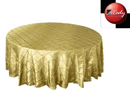 Round Champagne Tablecloth - Pintuck (120") at Cody Party Store & Rentals