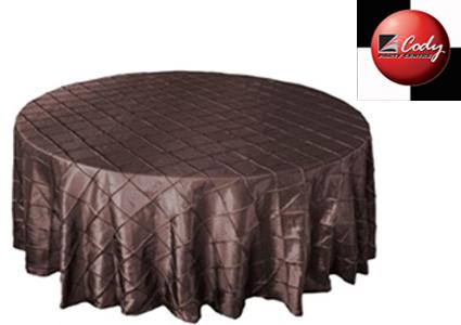 Round Chocolate Tablecloth - Pintuck (120") at Cody Party Store & Rentals
