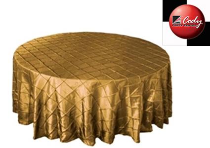 Round Gold Tablecloth - Pintuck (120") at Cody Party Store & Rentals