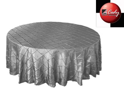 Round Silver Tablecloth - Pintuck (120") at Cody Party Store & Rentals