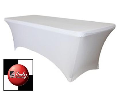 8 Ft Rectangular White Table Cover - Spandex at Cody Party Store & Rentals