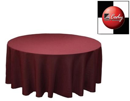120" Round Tablecloth Burgundy - Poly at Cody Party Store & Rentals