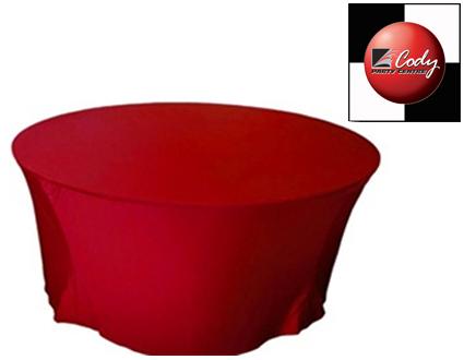 60" Round Burgundy Table Cloth - Spandex at Cody Party Store & Rentals