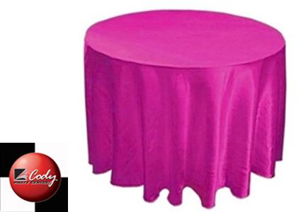 Round Fuchsia Tablecloth - Satin (120") at Cody Party Store & Rentals