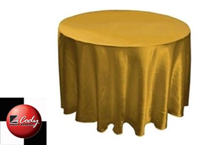 Round Gold Tablecloth - Satin (120") at Cody Party Store & Rentals