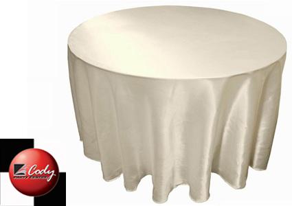Round Ivory Tablecloth - Satin (120") at Cody Party Store & Rentals