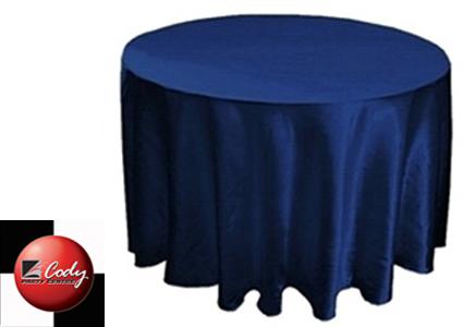 Round Navy Blue Tablecloth - Satin (120") at Cody Party Store & Rentals