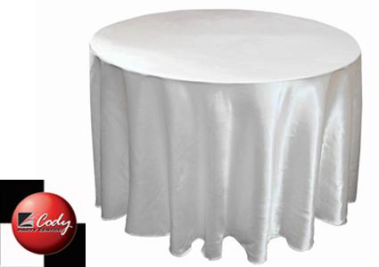 Round White Tablecloth - Satin (120") at Cody Party Store & Rentals