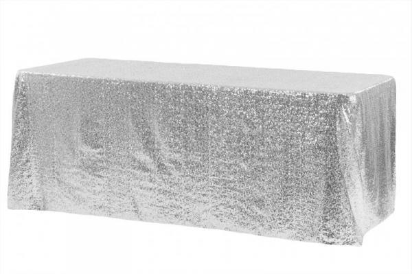 90x132" Rectangular Sequin Table linen - Silver at Cody Party Store & Rentals